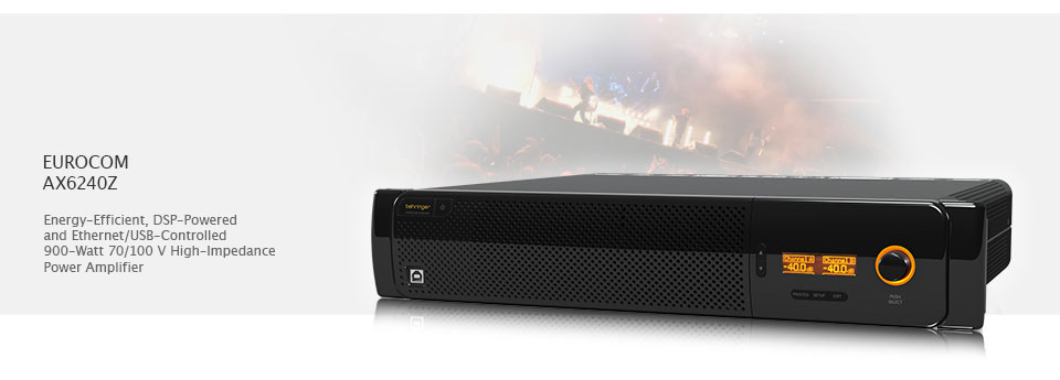 BEHRINGER AX-6240Z High-Impedance Power Amplifier BEHRINGER AX-6240Z เพาเวอร์แอมป์ลายน์ 70V/100V 2 ชาแนล คลาส D 900 วัตต์ BEHRINGER AX-6240Z Power Amplifier