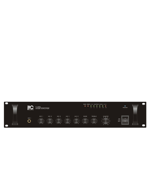 ITC T-120B มิกเซอร์แอมป์ แบบ 70/100V 2 ไมค์ jack 2 ไมค์ XLR 2 Aux /6 Out 120 วัตต์ มิกเซอร์แอมป์ แบบ 70V/100V 120 วัตต์ MONO 2 MIC,2 AUX มิกเซอร์แอมป์