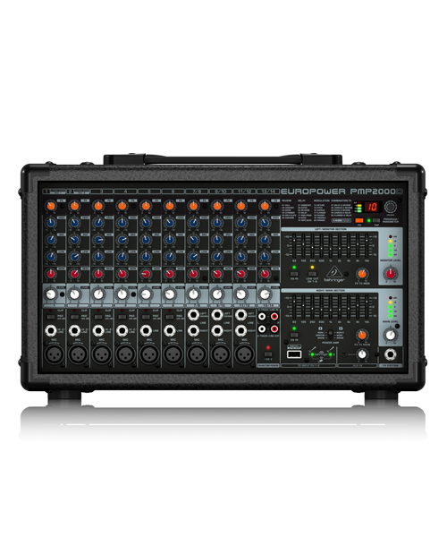 BEHRINGER PMP2000D 2000-Watt 14-Channel Powered Mixer เครื่องผสมสัญญาณเสียง มีแอมป์ในตัว 14 ชาแนล 9 ไมค์ คลาส D 2x1000 วัตต์ ที่ 4 โอมห์  Powered Mixer