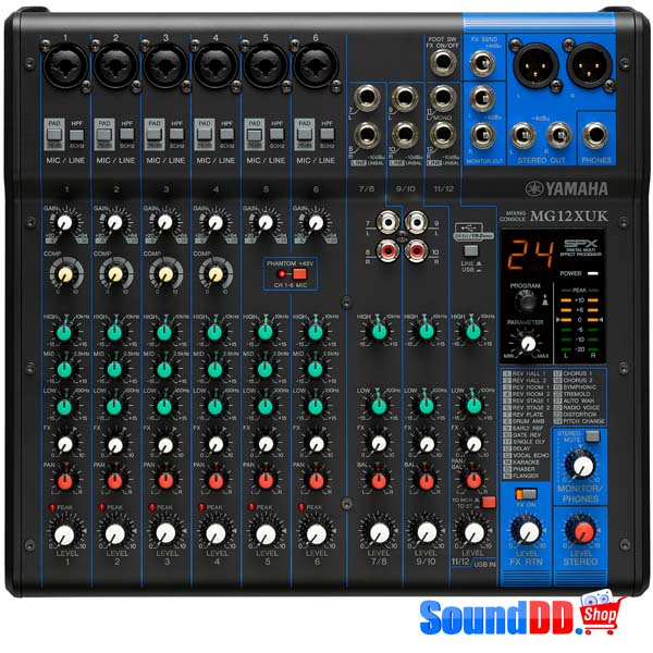 YAMAHA MG12XUK มิกเซอร์ 12 ชาแนล Max. 6 Mic / 12 Line Inputs (6 mono + 3 stereo) / 1 Stereo Bus / 1 AUX (incl. FX) YAMAHA MG12XUF เครื่องผสมสัญญาณเสียงอนาล็อก 12 ชาแนล 6 โมโน 3 สเตอริโอ 6 ไมค์ YAMAHA MG12XUF อนาล็อค มิกเซอร์