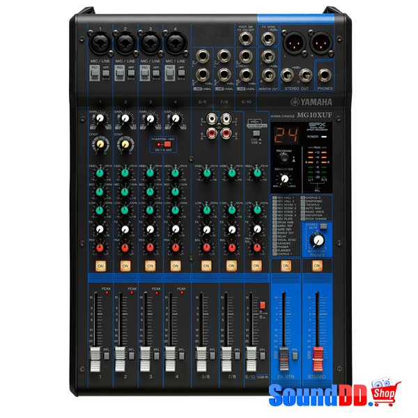 YAMAHA MG10XUF เครื่องผสมสัญญาณเสียงอนาล็อก 10 ชาแนล Analog Mixing Console Max. 4 Mic / 10 Line Inputs (4 mono + 3 stereo) / 1 Stereo Bus / 1 AUX (incl. FX)