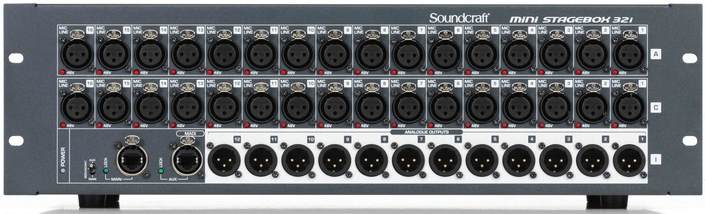 SOUNDCRAFT Mini Stagebox 32i ดิจิตอล สเตจบ๊อกซ์ 32 mic preamps, 32 analog outs Compact Digital Stageboxes with Remote Controlled I/O