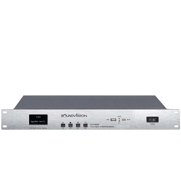 SOUNDVISION DCS-980M เครื่องควบคุมชุดไมค์ประชุม ดิจิตอล รองรับการประชุมสูงสุด 5,000 ชุด สามารถบันทึกเสียงประชุมลง USB ได้ มีฟังก์ชันการทำงาน 7 ฟังก์ชัน