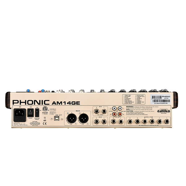 PHONIC AM14GE 6-MONO 4-STEREO INPUT 2-GROUP MIXER WITH DFX, PLUS BT, TF RECORDER AND USB INTERFACE เครื่องผสมสัญญาณเสียง อนาล็อก 14 ชาแนล มิกเซอร์อนาล็อก