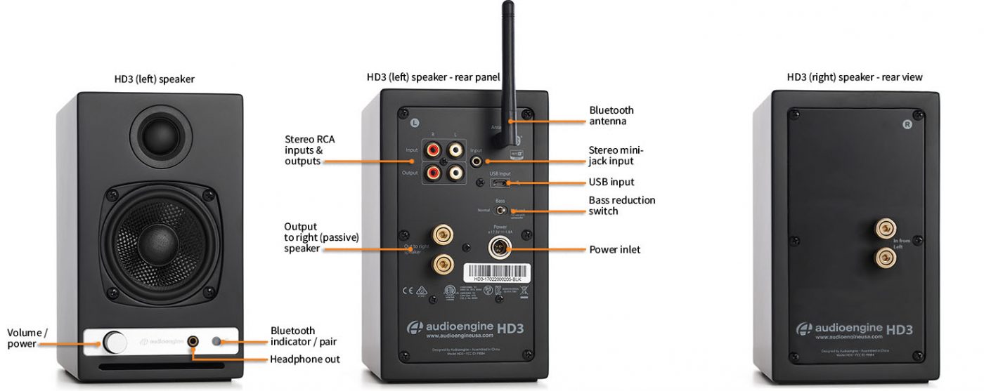 AUDIOENGINE HD3 ลำโพงไร้สาย มีแอมป์ในตัว ขนาด 2.75 นิ้ว คลาส A/B 60 วัตต์ เชื่อมต่อการทำงานด้วยระบบบลูทูธ AUDIOENGINE HD3 WIRELESS SPEAKERS ลำโพงบลูทูธ