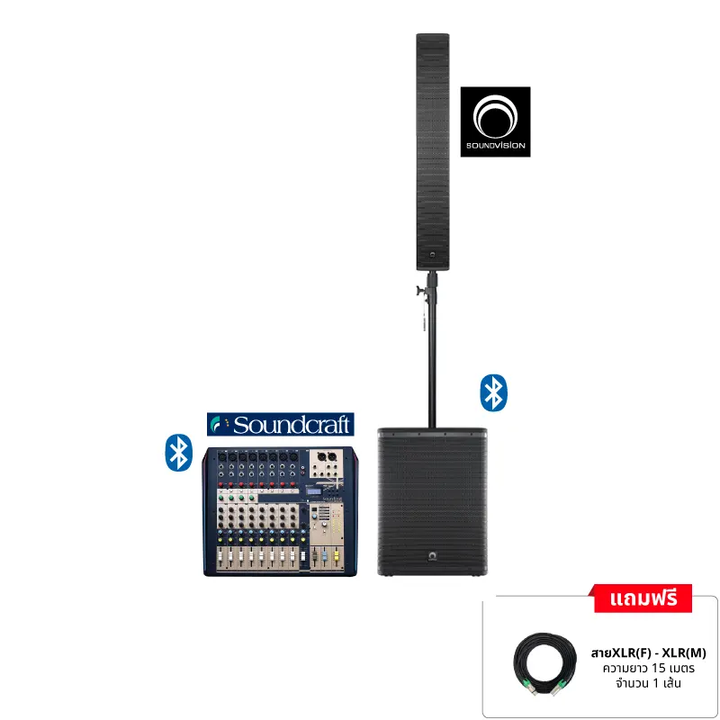 ชุดตู้ลำโพง Active Column SOUNDVISION ACS-1500 SET 2 พร้อม SOUNDCRAFT NANO M12BT มิกเซอร์ อนาล็อก 12 ชาแนล
