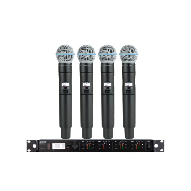 SHURE ULXD24QA/B58 ชุดไมค์ลอยดิจิตอล 4 ตัว พร้อมเครื่องรับ 4 ชาแนล แบบ UHF