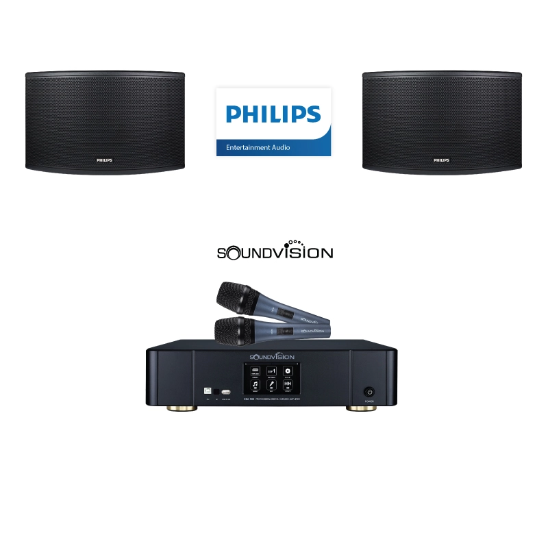 ชุดคาราโอเกะ (ลำโพง PHILIPS CSS-1310 แอมป์ SOUNDVISION DKA-900 ไมค์ DM-89)