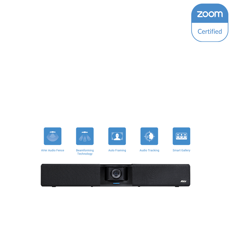 AVER VB342 Pro 4K PTZ Video Bar พร้อมกล้อง PTZ 4K ซูม 15 เท่า 92° FOV สำหรับห้องขนาดเล็กและขนาดกลาง