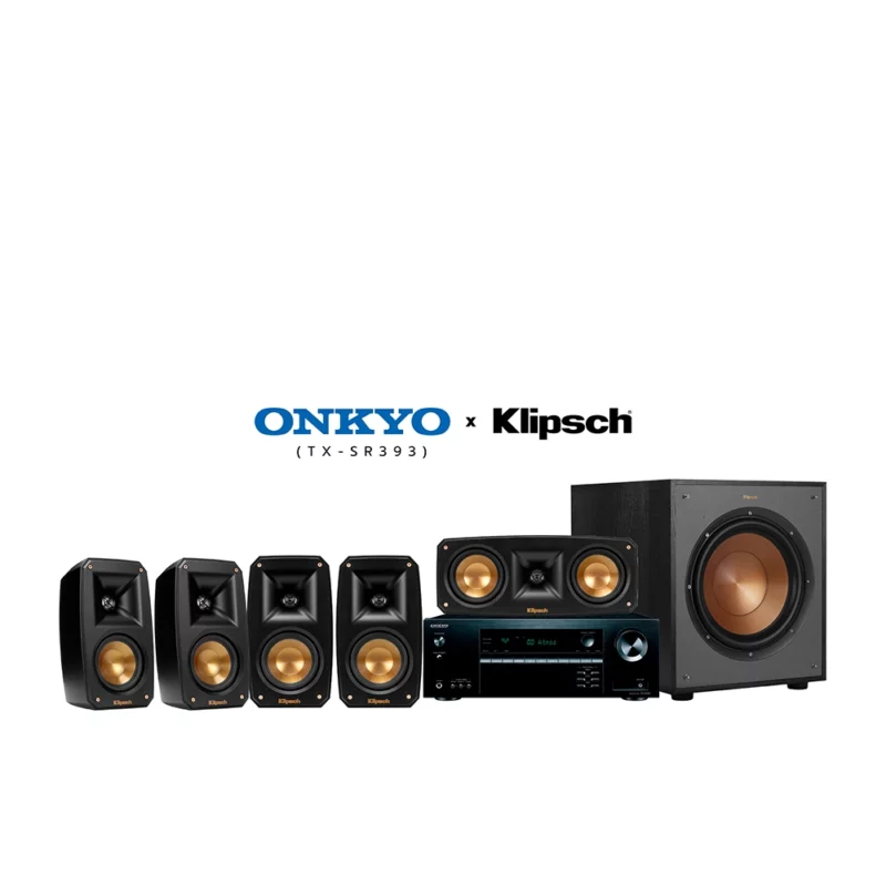 ONKYO TX-SR393 + KLIPSCH Theater Pack 5.0 + R-100SW