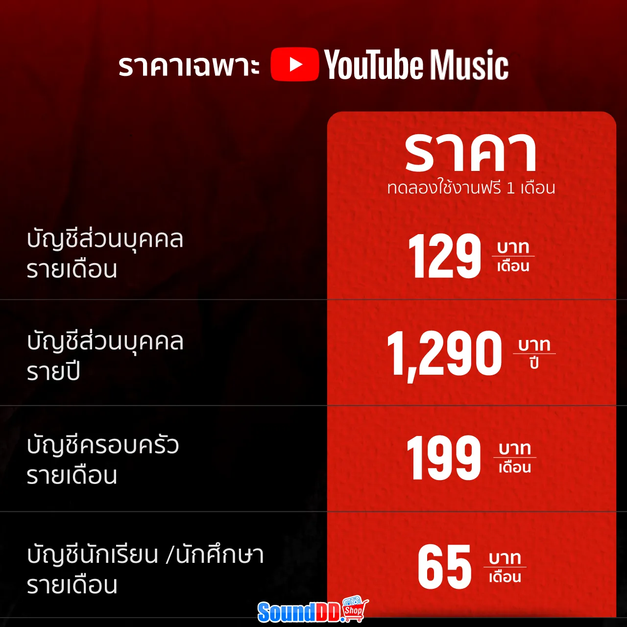 ราคา YouTube Music Premium