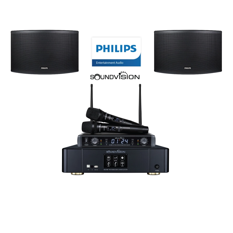 ชุดคาราโอเกะ OKE DKA-900 SET 1 (ลำโพง PHILIPS CSS-1310/98 แอมป์ SOUNDVISION DKA-900 ไมค์ลอย SU-820D/HT)