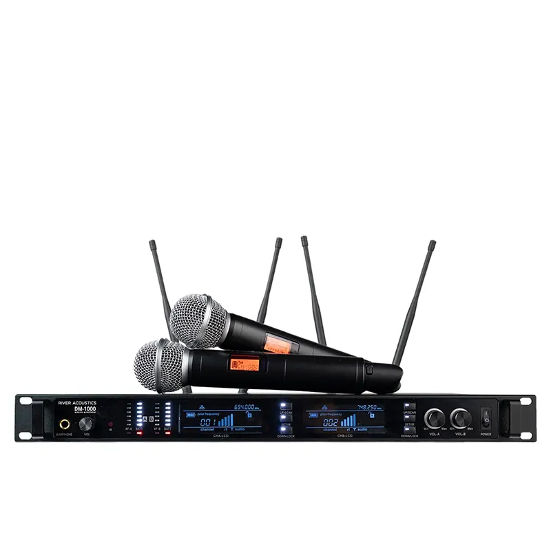 RIVER ACOUSTICS DM-1000 ชุดไมค์ลอย มือถือคู่ ย่าน UHF พร้อมระบบ True Diversity